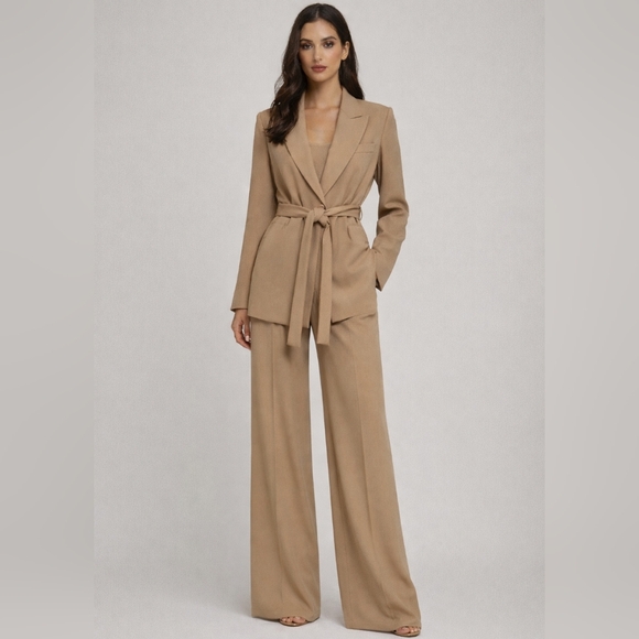 MaxMara Jackets & Blazers - Max Mara Talento Tan Wool Belted Blazer Size 8